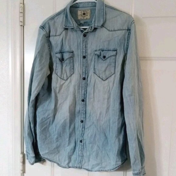 The Zara Man Denim Collection Slim Fit Pearl Snap Men's Large 42 Long Sleeve - Picture 1 of 6